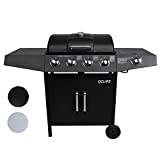 CCLIFE Parrilla de barbacoa de gas para jardín al aire libre Termómetro de barbacoa de gas con 2/4/6 quemadores principales + 1 quemador lateral, color: negro, tamaño: 4 + 1 quemador